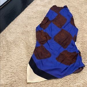 ZARA Cobalt Blue, Navy & Cream Abstract Silk-Feel Top